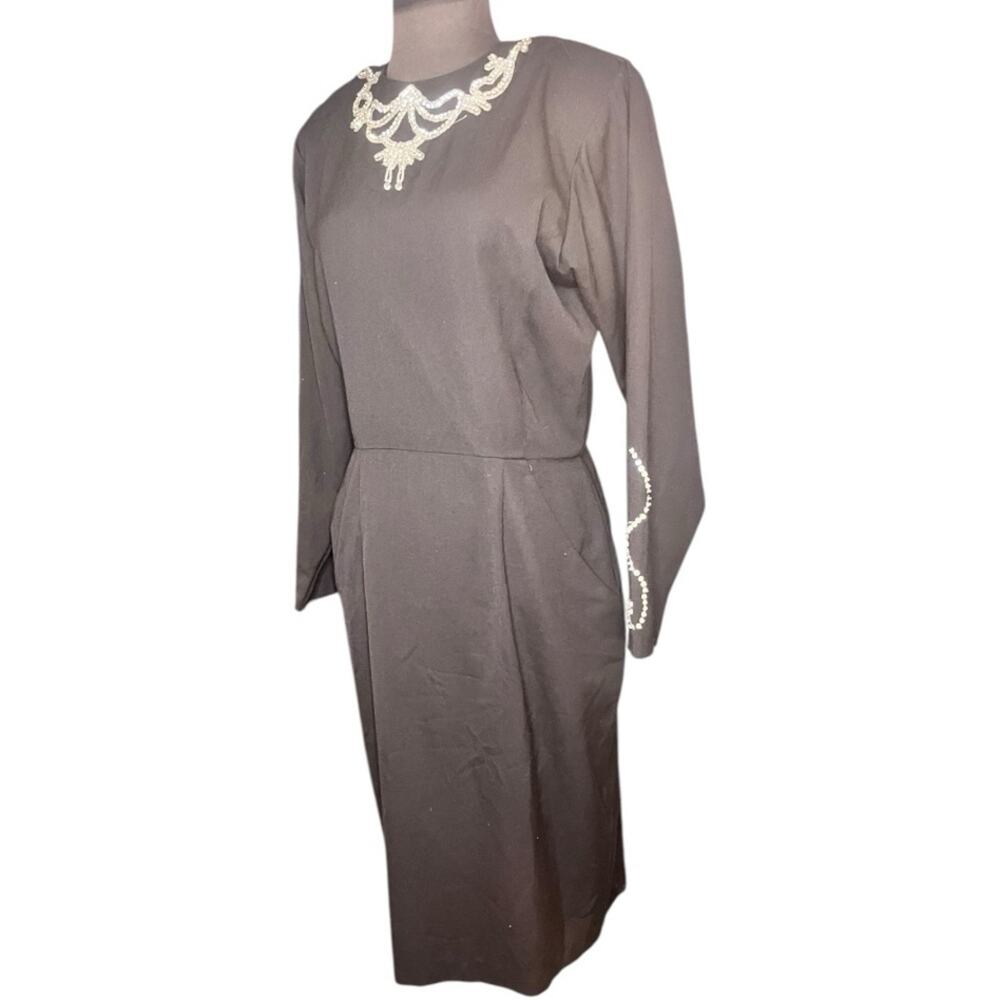 Vintage Modest Rhinestone Embellished Dress M Ladylike Feminine Tradwife Glam